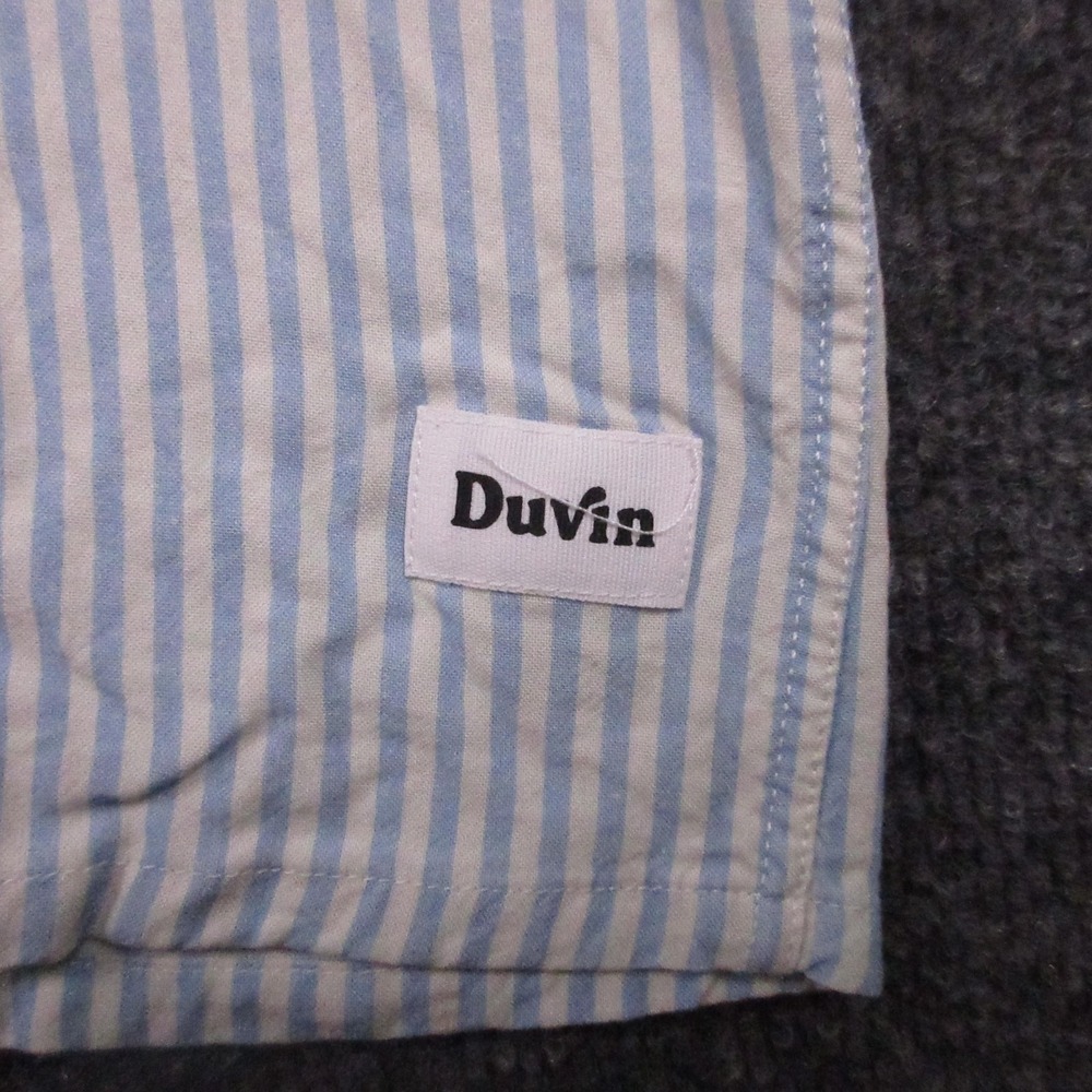 Duvin Shirt Mens Large Blue Stripe Short Sleeve Dolphin Girl Graphic Button Up - Picture 4 of 8